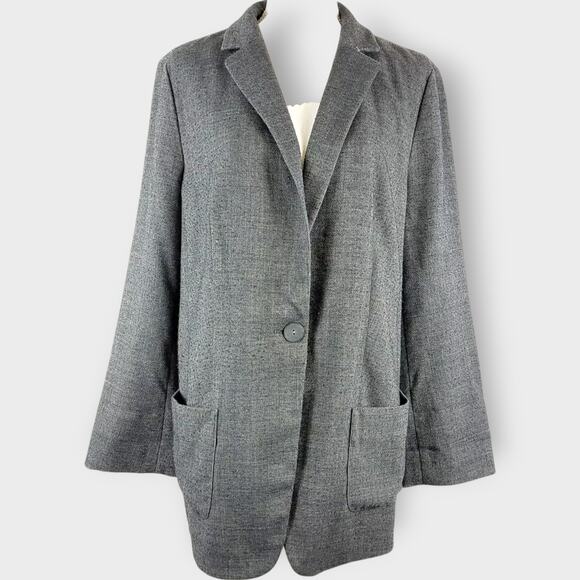 J. Jill Oversize Blazer Jacket One Button Notched Collar Gray Tweed Size Large - Picture 9 of 9